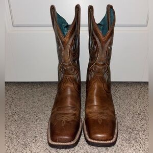 Ariat Brown Leather Boots with Teal Accents